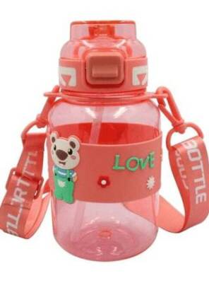 Noki Kıds Su Matarası Petg Pipetli Kapak Ayıcık Silikon Kemerli Askılı 800 Ml - Kırmızı - 1