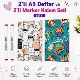 Note The Time 2li A5 Defter + 2li Marker Kalem - 5. Set - 1