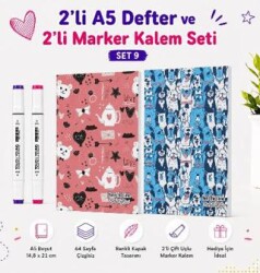 Note The Time 2li A5 Defter + 2li Marker Kalem - 9. Set - Note The Time