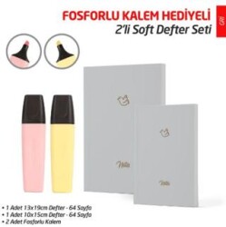 NTT - 2`li Soft Defter Seti - Gri 2`li Fosforlu Kalem Hediyeli - Note The Time
