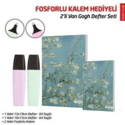 NTT - 2`li Van Gogh Defter Seti - Badem Çiçeği - 2`li Fosforlu Kalem Hediyeli - Note The Time