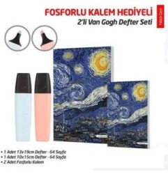 NTT - 2`li Van Gogh Defter Seti - Yıldızlı Gece - 2`li Fosforlu Kalem Hediyeli - Note The Time