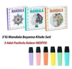 NTT - 3 lü Mandala Boyama Seti - 3 Renk Fosforlu Kalem Hediyeli - BKM Kitap