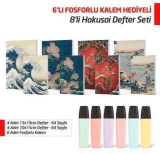 NTT - 8`li Hokusai Defter Seti 6`lı Fosforlu Kalem Hediyeli - 1