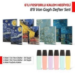 NTT - 8`li Van Gogh Defter Seti 6`lı Fosforlu Kalem Hediyeli - Note The Time