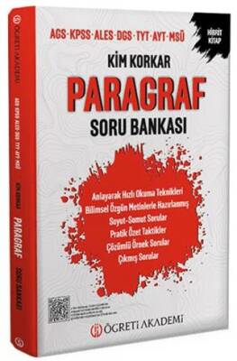 Öğreti Akademi Kim Korkar Paragraf Soru Bankası AGS KPSS ALES DGS TYT AYT MSÜ - 1