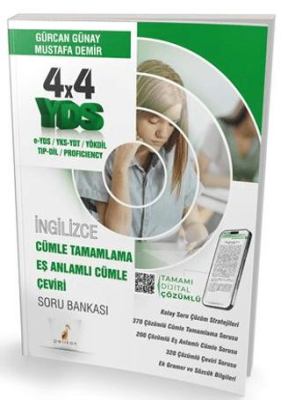 Pelikan Tıp Teknik Yayıncılık YDS İngilizce 4x4 Cümle Tamamlama Eş Anlamlı Cümle Çeviri Soru Bankası - 1