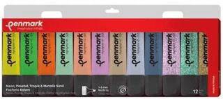 Penmark Fosforlu Kalem 12 Li Asetat Karışık Renk 6 Pastel + 6 Simli - 1