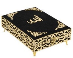 Sema Serisi Kadife Kaplamalı Ahşap Plaket Kutu + Orta Boy Arapça Kadife Kuran + Taşıma Çantası Hediye Seti Siyah 90249 - Furkan Neşriyat