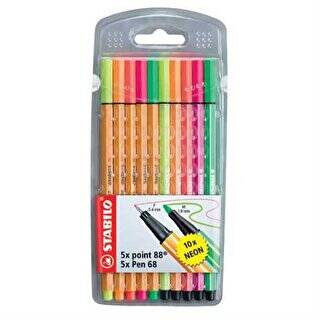 Stabilo Point 88+Pen 68 Keçe Uçlu Kalem Neon 10 Renk - 1