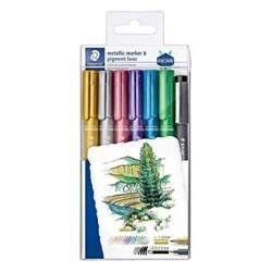 Staedtler 8323 Metalik Markör 6Lı+Siyah Set - Staedtler
