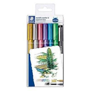 Staedtler 8323 Metalik Markör 6Lı+Siyah Set - 1