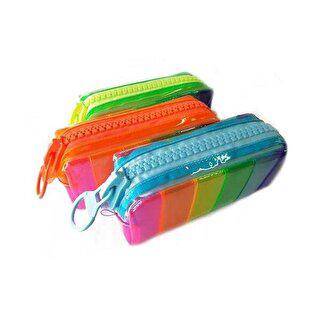 Taros Unick Color Büyük Boy Silikon Gökkuşağı Zipper Kalem Çantası - 1