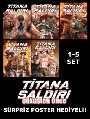 Titana Saldırı - Çöküşten Önce 1-5 Poster Hediyeli Manga Set - 1