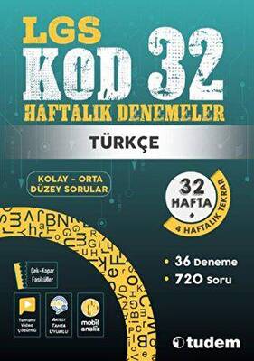 Tudem Yayınları - Bayilik 8. Sınıf Türkçe Kod 32 Haftalık Denemeleri - 1