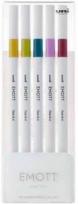 Uni Emott 0.4 Fine Akrilik Uçlu Kalem 5Li Retro Renk - 1