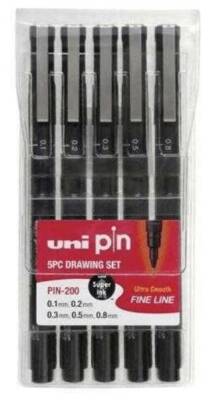 Uni Pin Fine Line Akrilik Uçlu Kalem 5Liset Siyah Pın-200-5P Set - 1