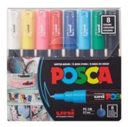 Uni Posca 0.7 Su Bazlı Poster Markörü Ana Renk 8Li - Uniball