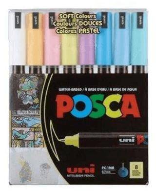 Uni Posca 0.7 Su Bazlı Poster Markörü Soft Renk 8Li PC-1M-8C - 1