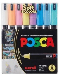 Uni Posca 0.7 Su Bazlı Poster Markörü Soft Renk 8Li PC-1MR-8C - Uniball