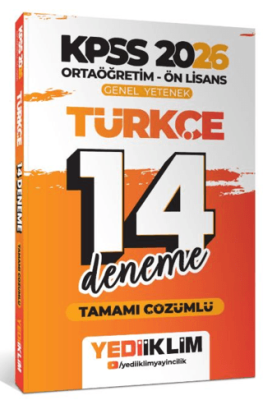 Yediiklim Yayınları 2026 KPSS Ortaöğretim Ön Lisans Genel Yetenek Türkçe Tamamı Çözümlü 14 Deneme - 1
