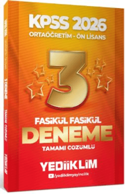 Yediiklim Yayınları 2026 KPSS Ortaöğretim - Önlisans Genel Yetenek Genel Kültür Tamamı Çözümlü 3 Yıldız Fasikül Deneme - 1