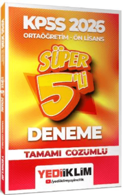 Yediiklim Yayınları 2026 KPSS Ortaöğretim - Önlisans Genel Yetenek Genel Kültür Tamamı Çözümlü Süper 5 Deneme - 1