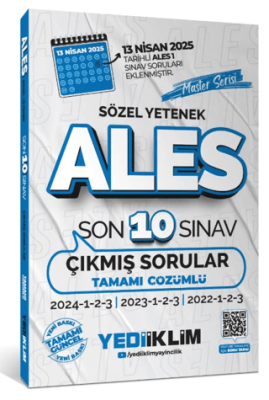 Yediiklim Yayınları ALES Master Serisi Sözel Yetenek Tamamı Çözümlü Son 10 Sınav Çıkmış Sorular - 1
